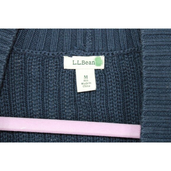 LL Bean Womens Navy Blue Open Front Ribbed Cardigan Sweater Size M Shaker Stitch - Picture 7 of 9